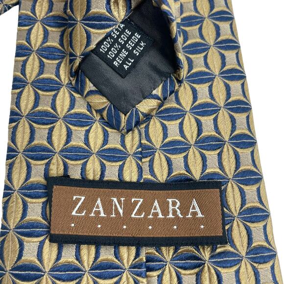 Zanzara Silk Tie Geometric Printed Gold Yellow Blue 59" - Picture 4 of 4